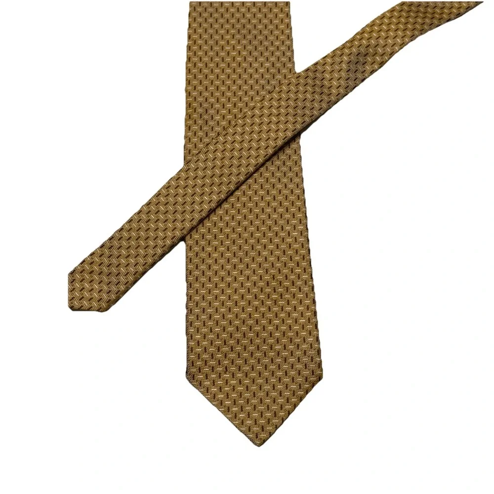 ERMENEGILDO ZEGNA‎ Men's 100% Silk Necktie ITALY Luxury Geometric Yellow Gold